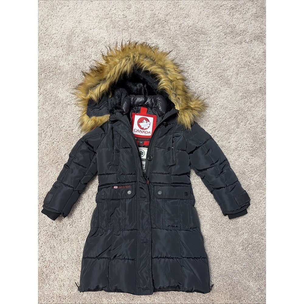 Canada Weather Gear Kids Heavy Winter Parka Coat Faux Fur Hood Charcoal Gray 5/6
